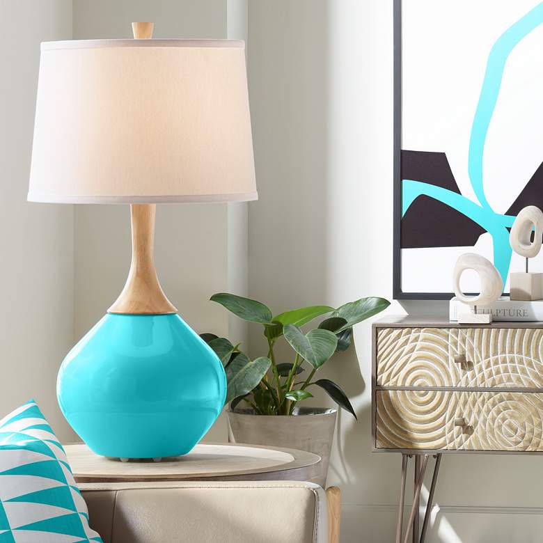 Image 1 Color Plus Wexler 31" White Shade Coastal Surfer Blue Table Lamp