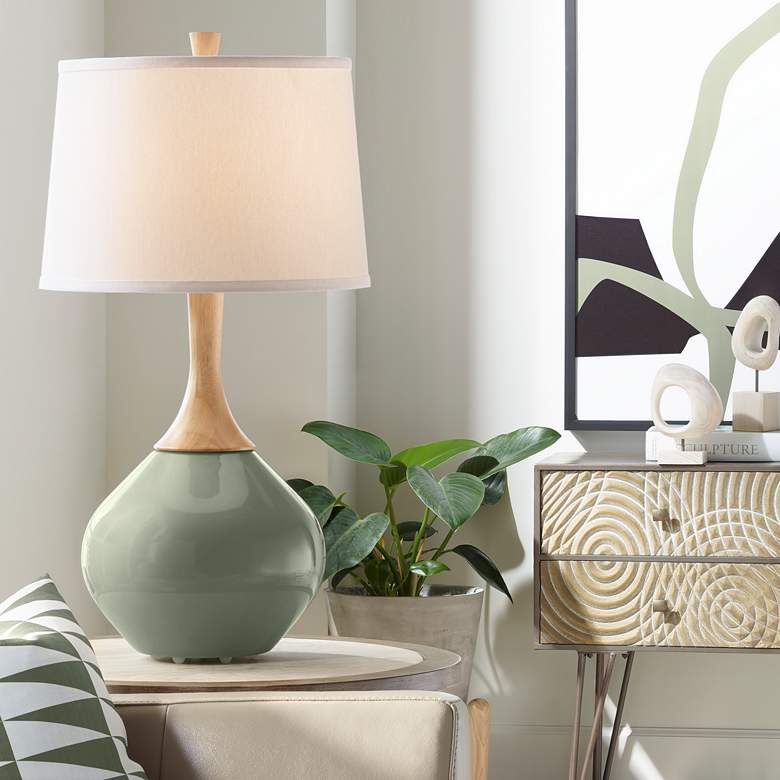 Image 1 Color Plus Wexler 31" White Shade Deep Lichen Green Table Lamp