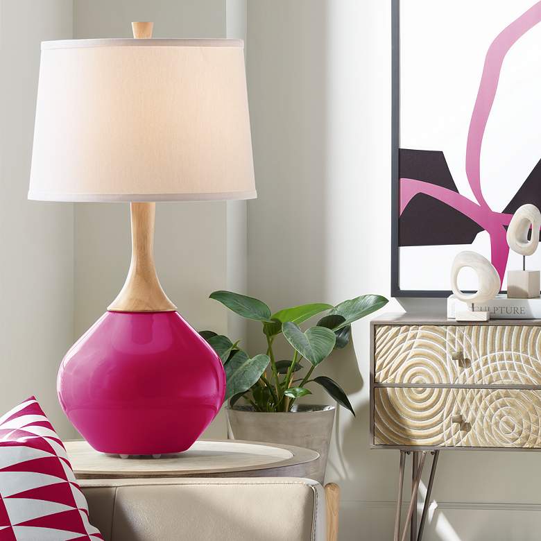 Image 1 Color Plus Wexler 31" White Shade French Burgundy Red Table Lamp