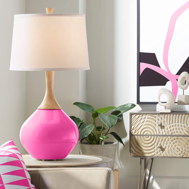 Image 1 Color Plus Wexler 31" White Shade Fuchsia Pink Table Lamp