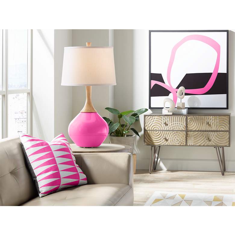 Image 3 Color Plus Wexler 31 inch White Shade Fuchsia Pink Table Lamp more views