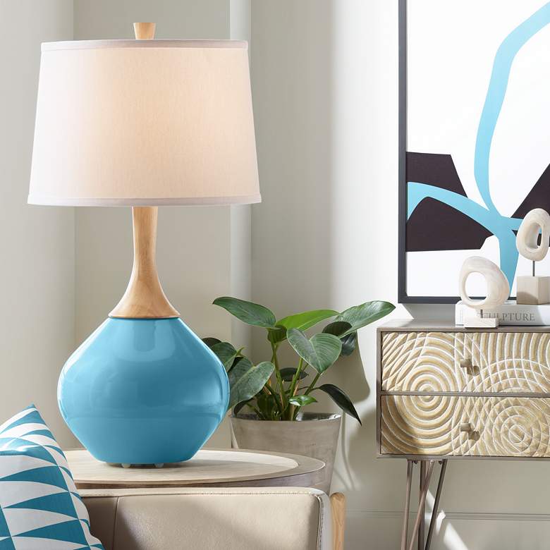 Image 1 Color Plus Wexler 31" White Shade Great Falls Blue Modern Table Lamp