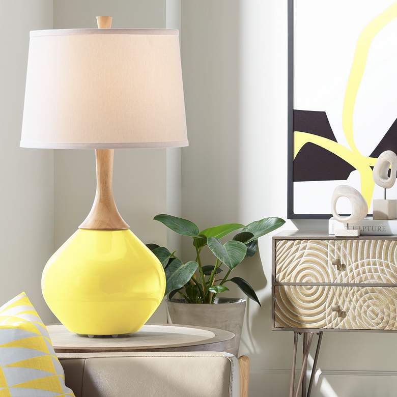 Image 1 Color Plus Wexler 31" White Shade Lemon Twist Yellow Table Lamp