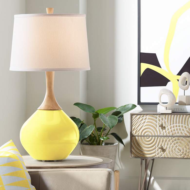 Image 1 Color Plus Wexler 31 inch White Shade Lemon Twist Yellow Table Lamp