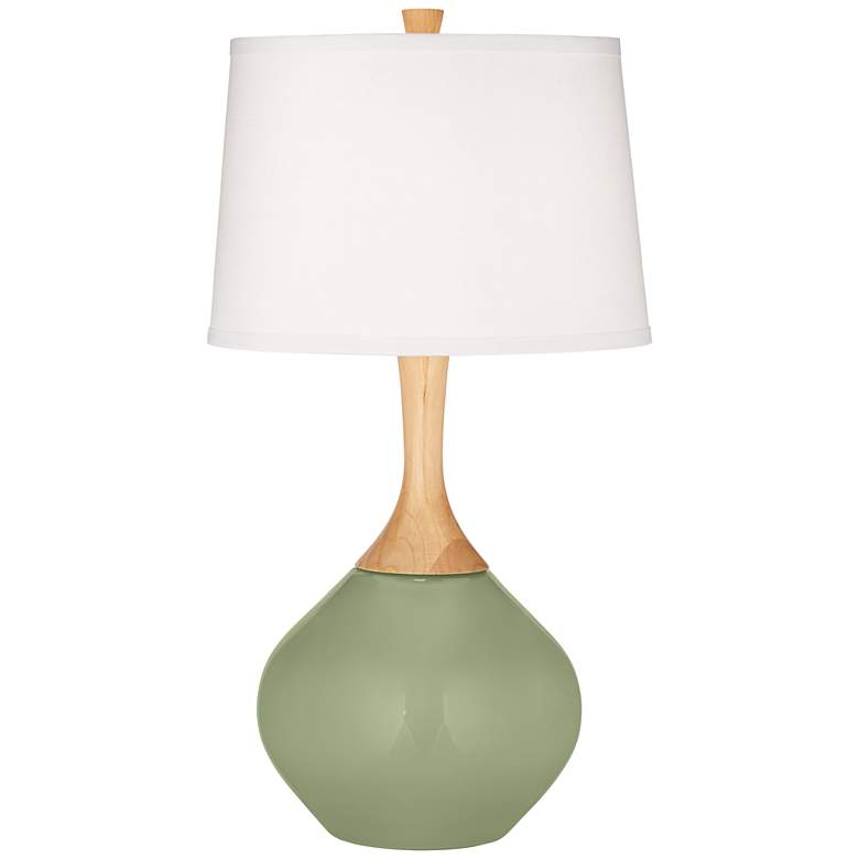 Image 3 Color Plus Wexler 31 inch White Shade Majolica Green Modern Table Lamp