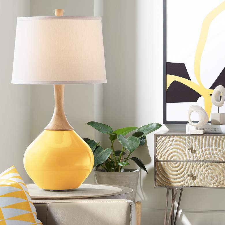 Image 1 Color Plus Wexler 31 inch White Shade Modern Goldenrod Yellow Table Lamp