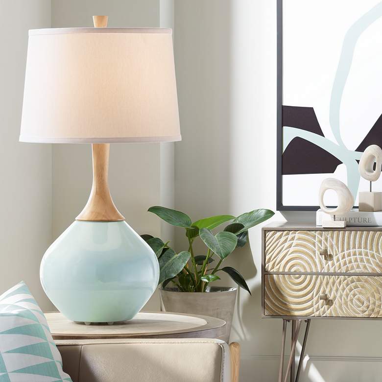 Image 1 Color Plus Wexler 31" White Shade Modern Rain Blue Table Lamp
