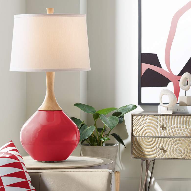 Image 1 Color Plus Wexler 31" White Shade Modern Ribbon Red Table Lamp