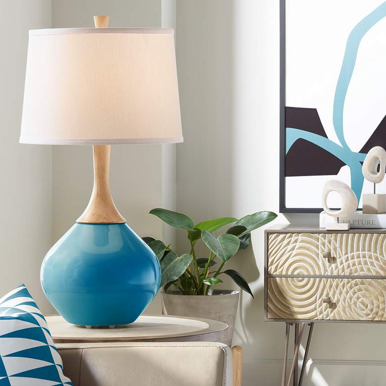 Image 1 Color Plus Wexler 31" White Shade Mykonos Blue Table Lamp