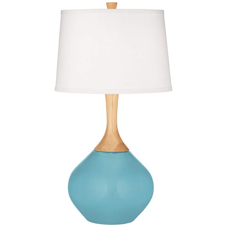 Image 2 Color Plus Wexler 31 inch White Shade Nautilus Blue Table Lamp