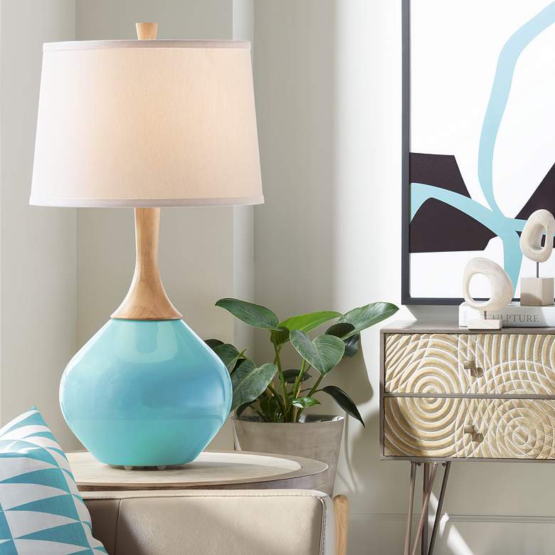Image 1 Color Plus Wexler 31" White Shade Nautilus Blue Table Lamp