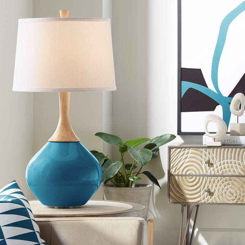 Image 1 Color Plus Wexler 31" White Shade Oceanside Blue Modern Table Lamp