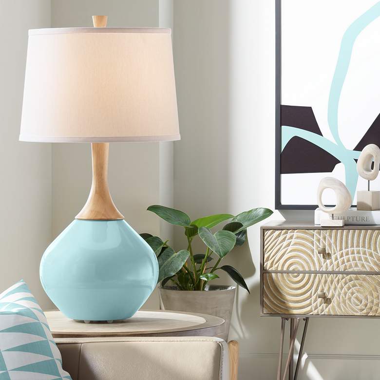 Image 1 Color Plus Wexler 31" White Shade Raindrop Blue Table Lamp