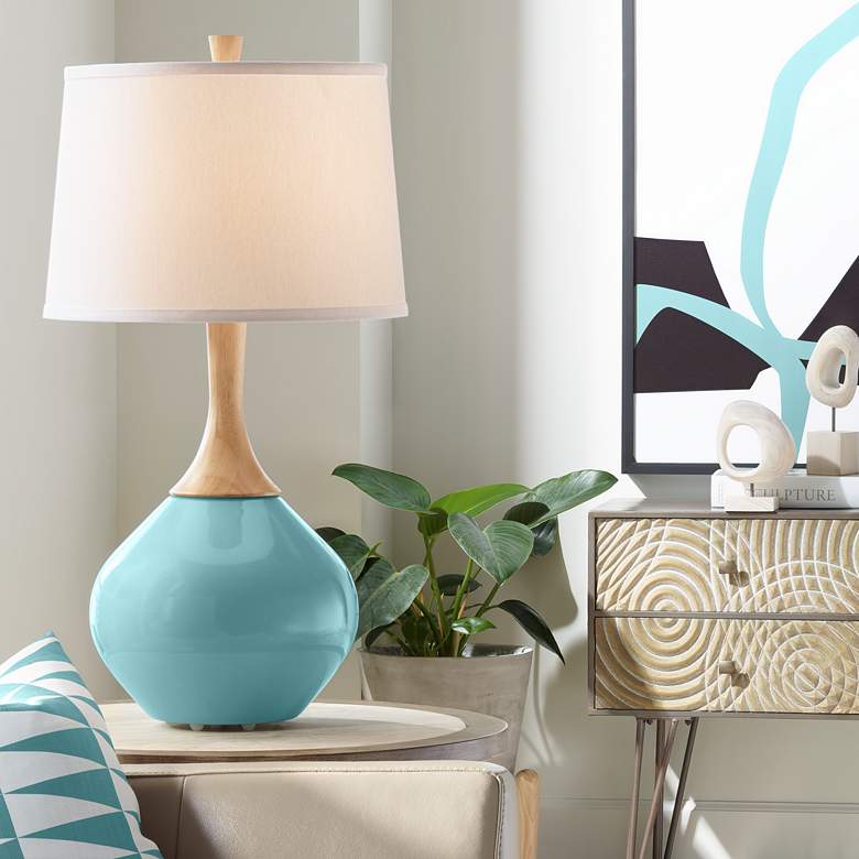 Image 1 Color Plus Wexler 31" White Shade Reflecting Pool Blue Table Lamp
