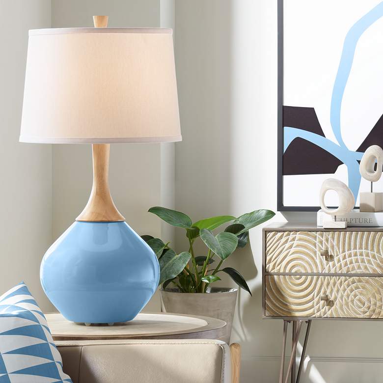 Image 1 Color Plus Wexler 31" White Shade Secure Blue Modern Table Lamp