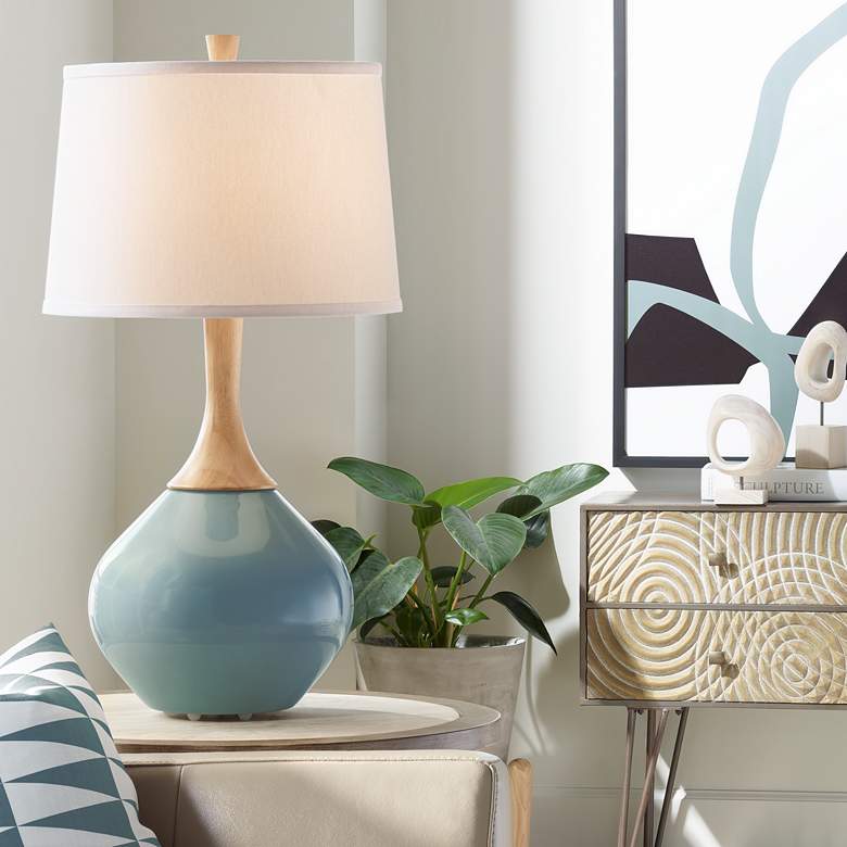 Image 1 Color Plus Wexler 31" White Shade Smoky Blue Modern Table Lamp