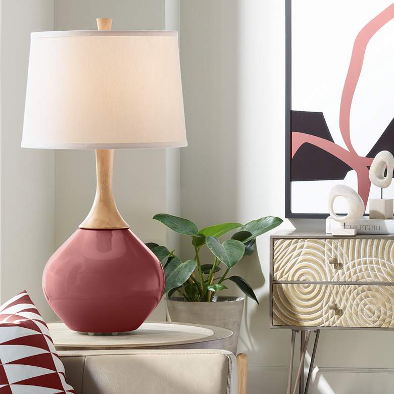 Image 1 Color Plus Wexler 31" White Shade Toile Red Modern Table Lamp