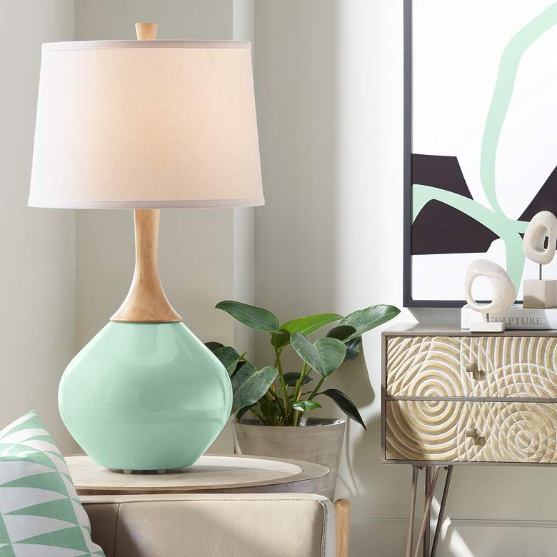 Image 1 Color Plus Wexler 31" Wood and Grayed Jade Green Table Lamp