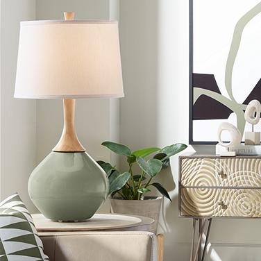 Color Plus Wexler 31" Linen Shade Evergreen Fog Green Table Lamp
