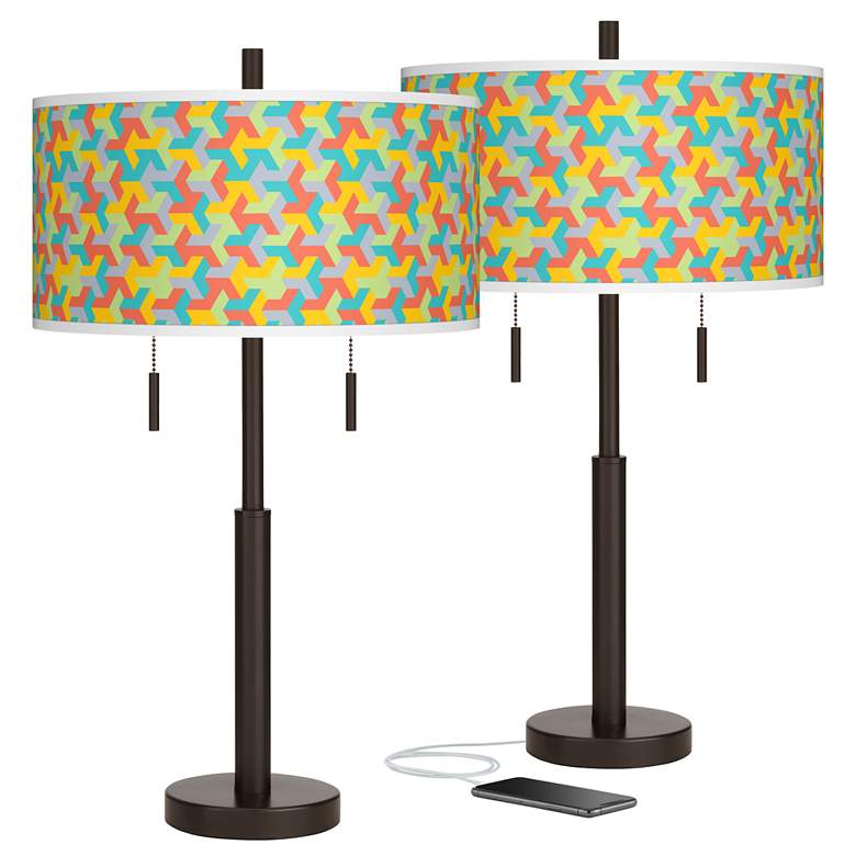 Image 1 Color Sprint Robbie Bronze USB Table Lamps Set of 2