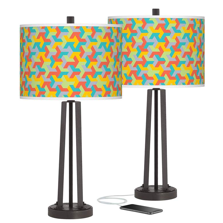 Image 1 Color Sprint Susan Dark Bronze USB Table Lamps Set of 2