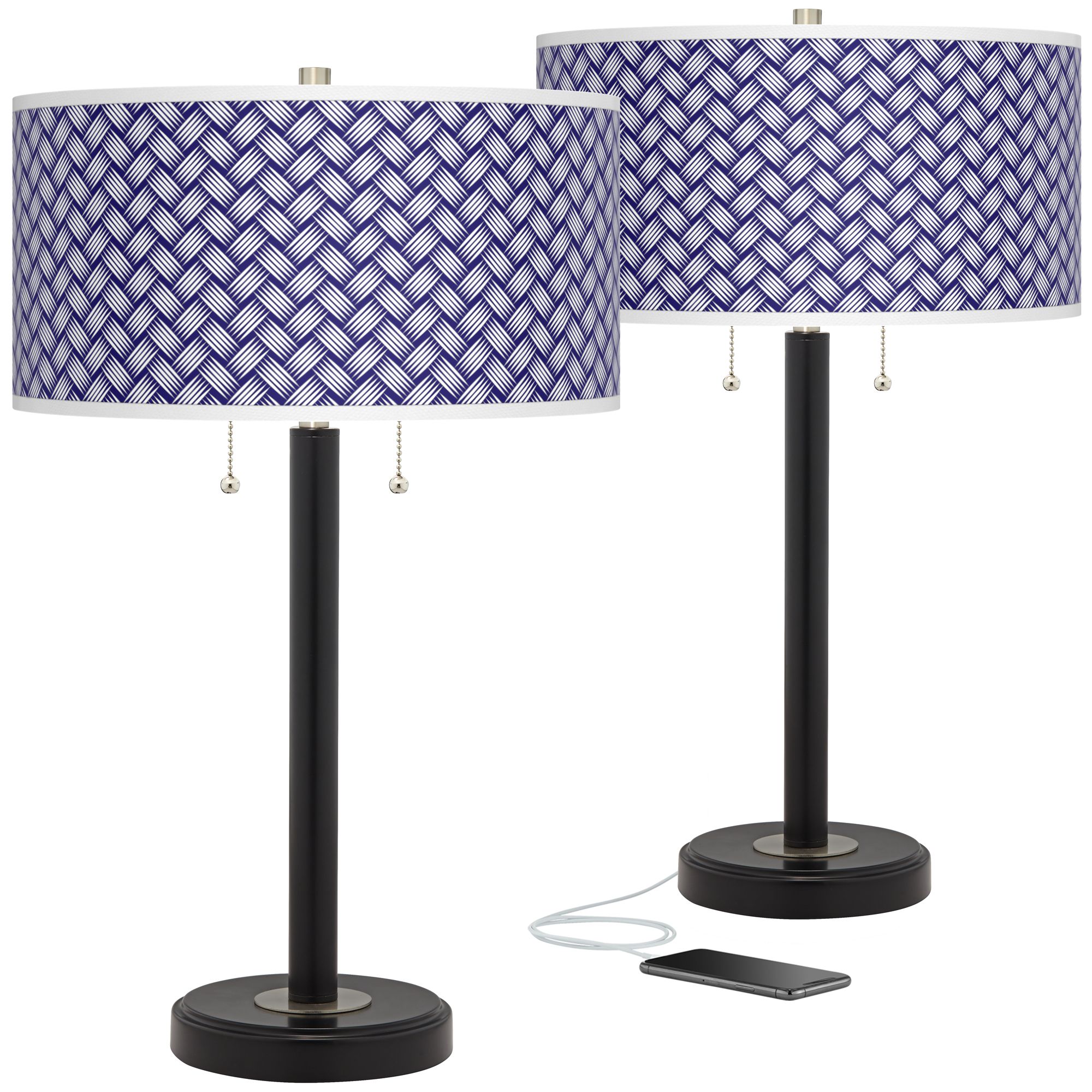 Image Color Weave Arturo Black Bronze USB Table Lamps Set of 2