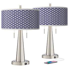 Image2 of Color Weave Vicki Brushed Nickel USB Table Lamps Set of 2