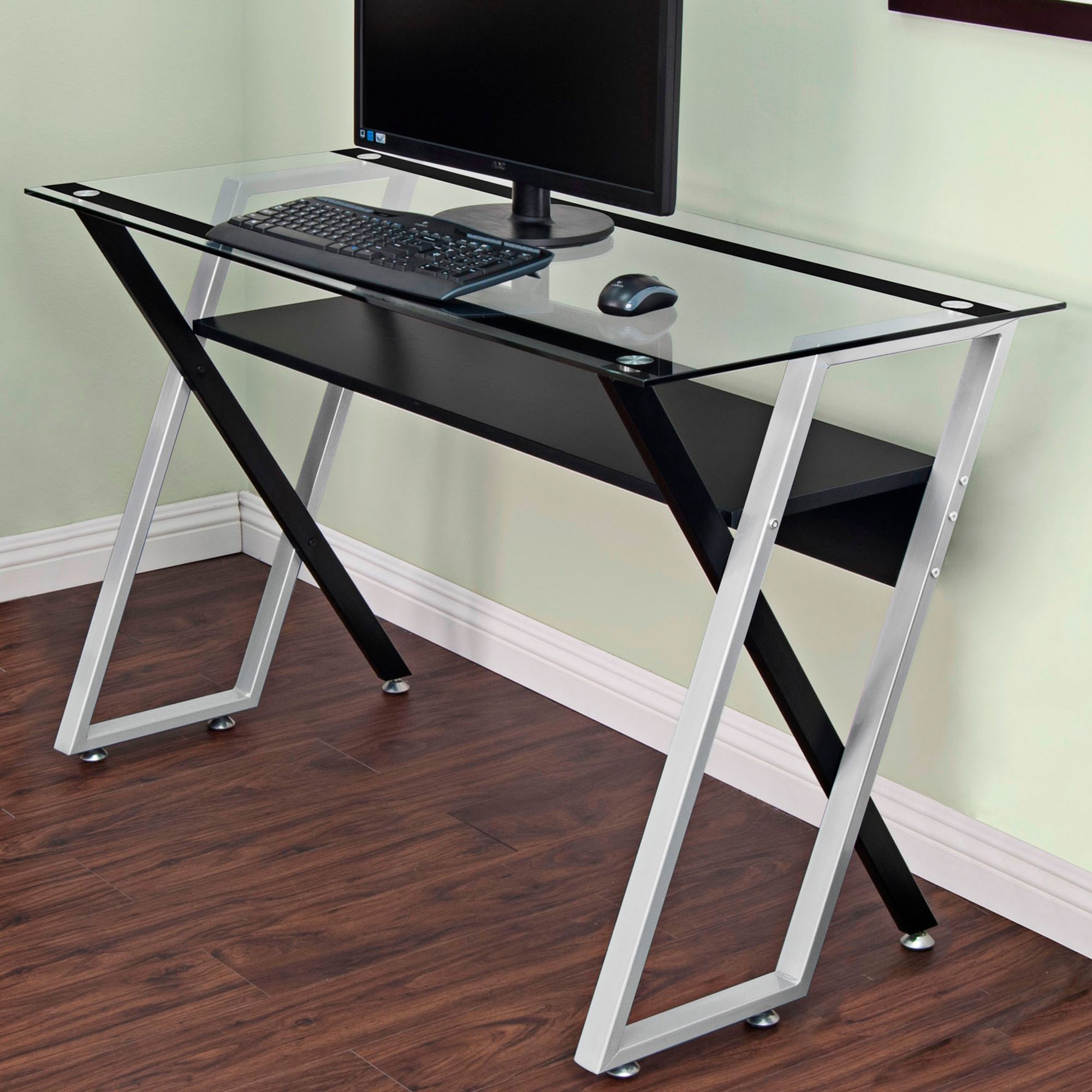 black and silver office desk