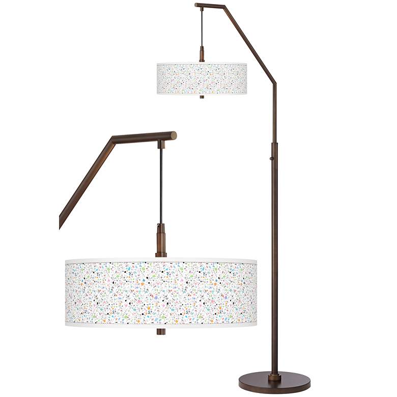 Image 1 Colored Terrazzo Bronze Downbridge Arc Floor Lamp