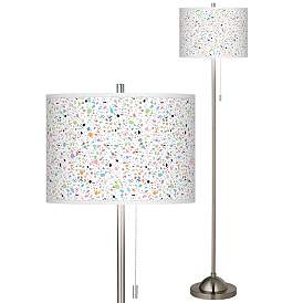 Image1 of Colored Terrazzo Brushed Nickel Pull Chain Floor Lamp