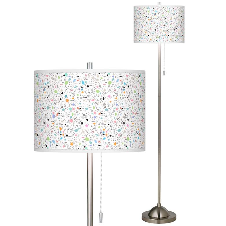 Image 1 Colored Terrazzo Brushed Nickel Pull Chain Floor Lamp