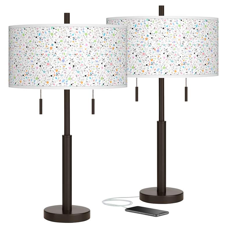Image 1 Colored Terrazzo Robbie Bronze USB Table Lamps Set of 2