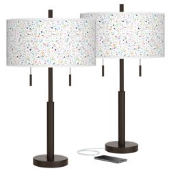 Colored Terrazzo Robbie Bronze USB Table Lamps Set of 2