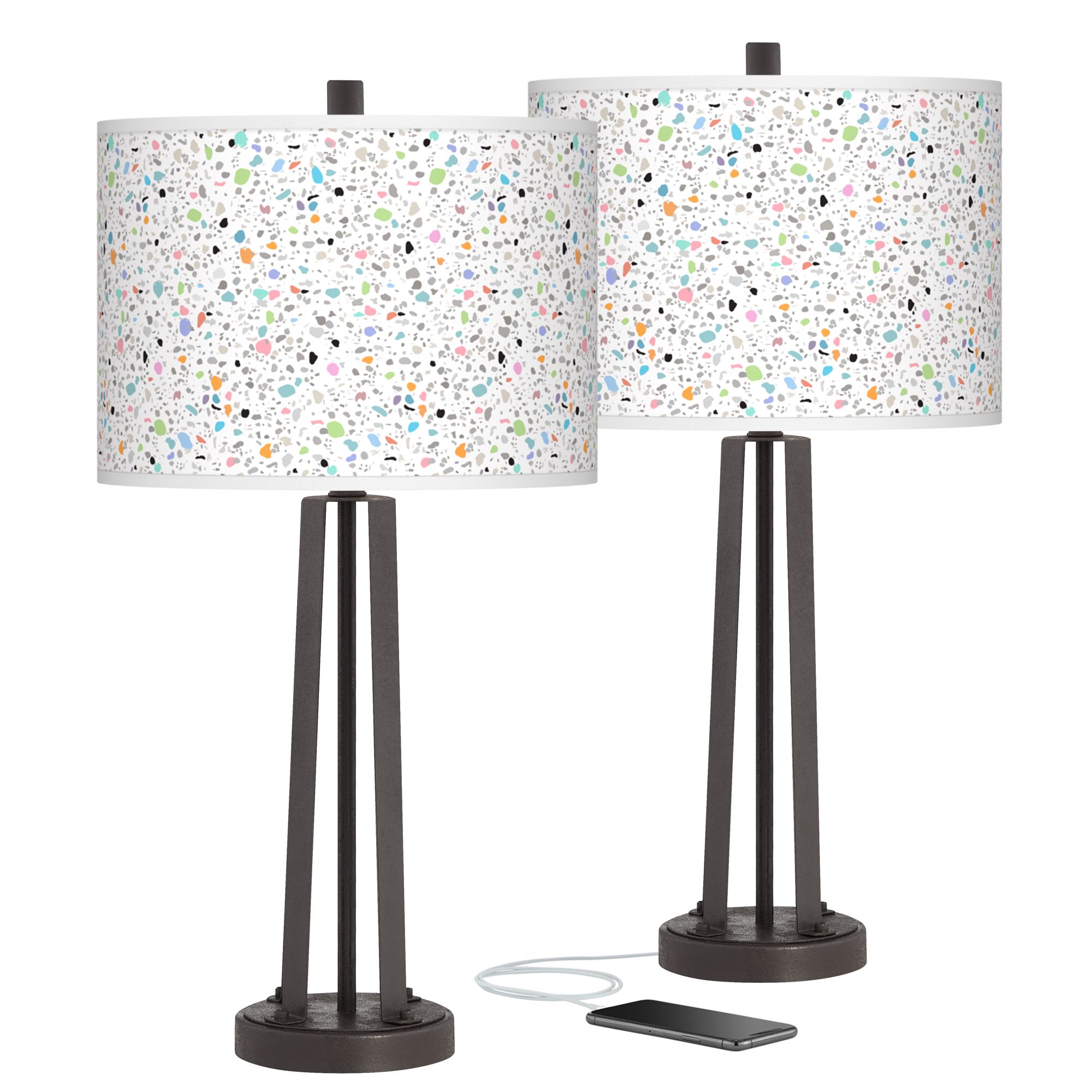 Colored Terrazzo Susan Dark Bronze USB Table Lamps Set of 2