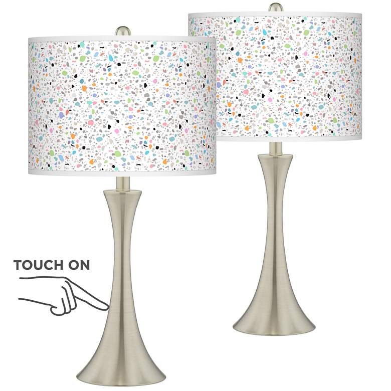 Image 1 Colored Terrazzo Trish Brushed Nickel Touch Table Lamps Set of 2