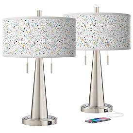 Image2 of Colored Terrazzo Vicki Brushed Nickel USB Table Lamps Set of 2