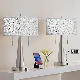 Image1 of Colored Terrazzo Vicki Brushed Nickel USB Table Lamps Set of 2