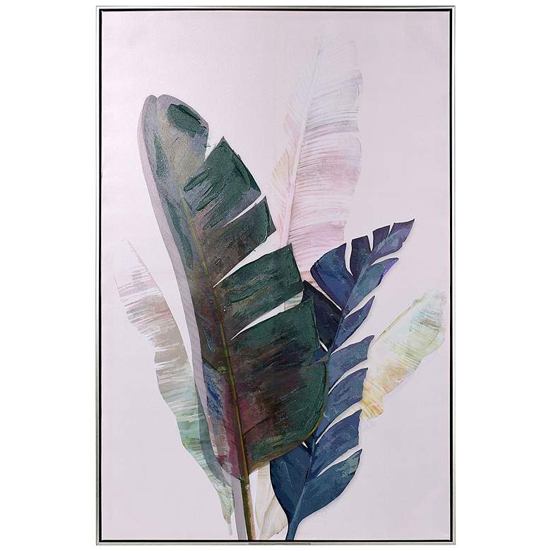 Image 1 Colorful Palms Art Print On Canvas - Green, Blue & Pastel Framed