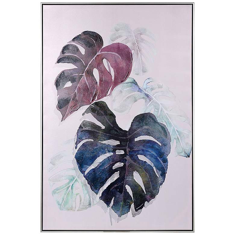 Image 1 Colorful Palms I Art Print On Canvas Purple, Dark Blue, and Pastel Framed