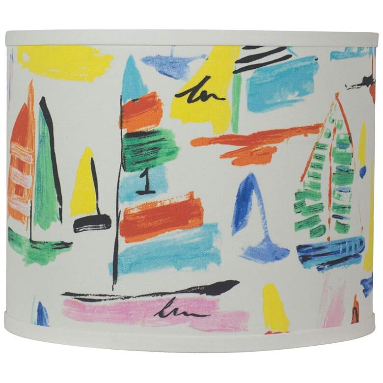 Image 1 Colorful Sailboats Drum Lamp Shade 10x10x9 (Spider)