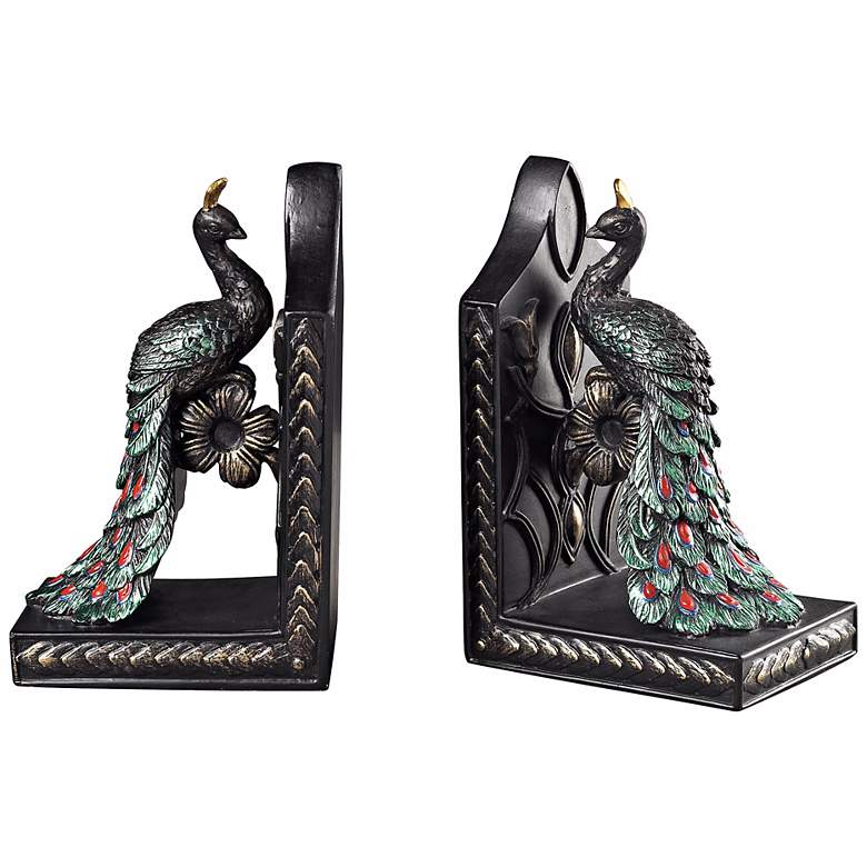 Image 1 Colorful Sculpted Peacock Bookends Set