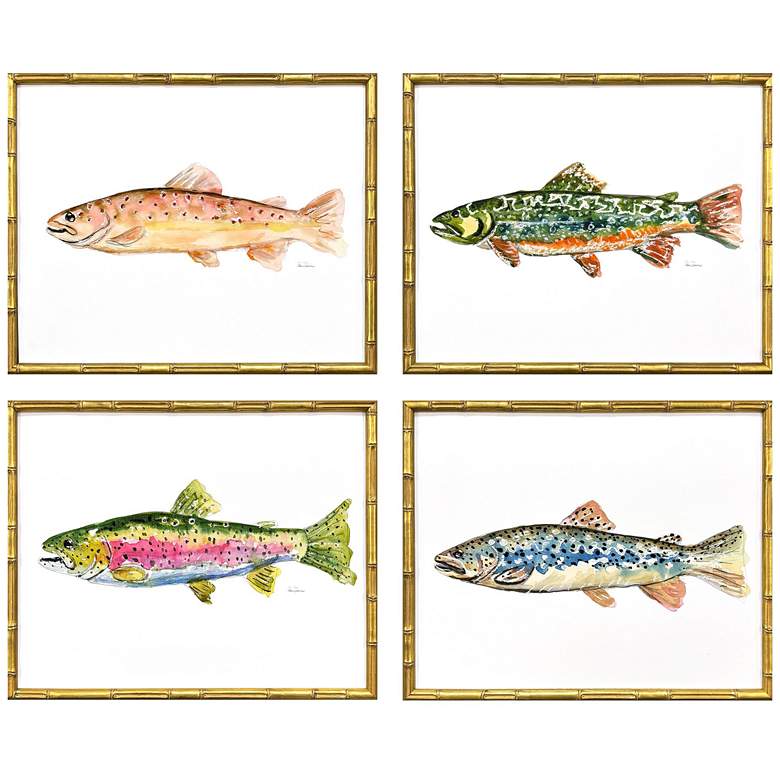 Image 1 Colorful Trout 21"W x 17"H Coastal Framed Art Set of 4