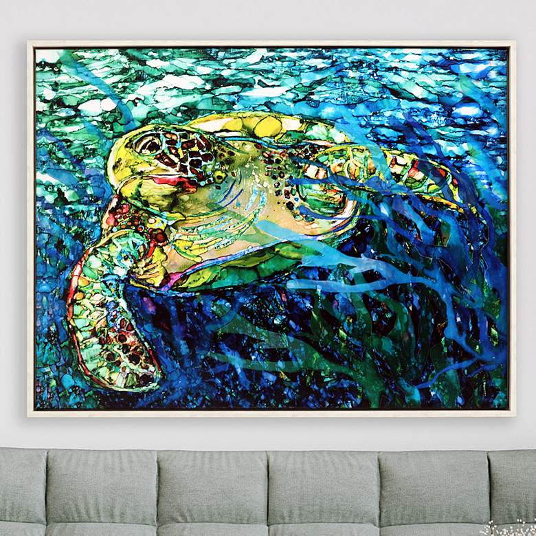 Image 2 Colorful Turtle 51 inch Wide Giclee Canvas Framed Wall Art
