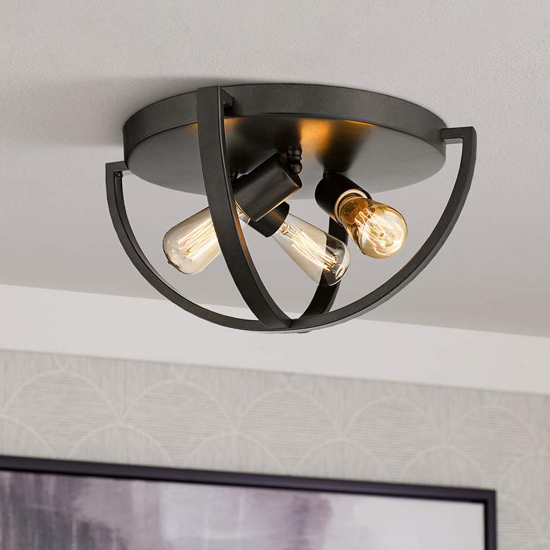 Image 1 Colson 14 1/4" Wide Etruscan Bronze 3-Light Flush Mount