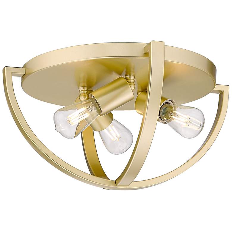 Image 1 Colson 14 1/4 inch Wide Olympic Gold 3-Light Flush Mount