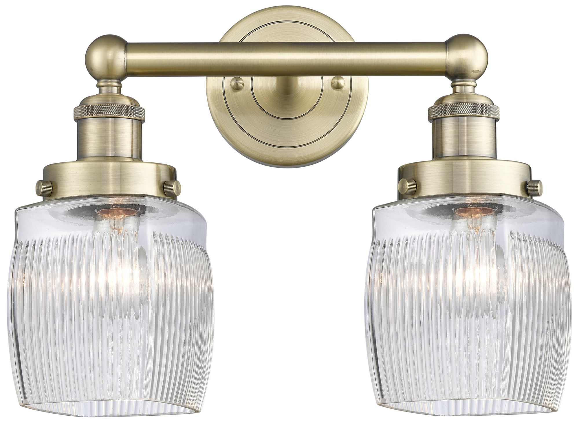 Colton 15"W 2 Light Antique Brass Bath Light With Clear Crackle Shade ...