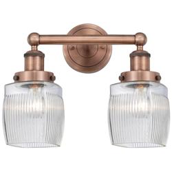 Colton 15&quot;W 2 Light Antique Copper Bath Light With Clear Crackle Shade