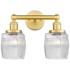 Colton 15"W 2 Light Satin Gold Bath Vanity Light With Clear Crackle Sh