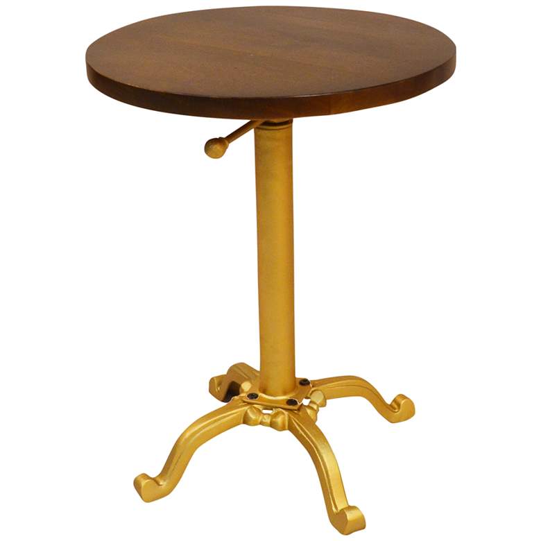 Image 2 Colton 18 inch Wide Elm Wood and Gold Adjustable Accent Table