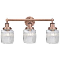 Colton 24&quot;W 3 Light Antique Copper Bath Light With Clear Crackle Shade